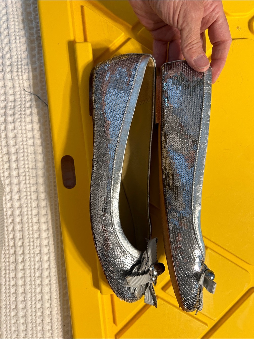 COACH Silver Metallic Women's Ballet Flats with Bow & Jewel Accent - Picture 3 of 5